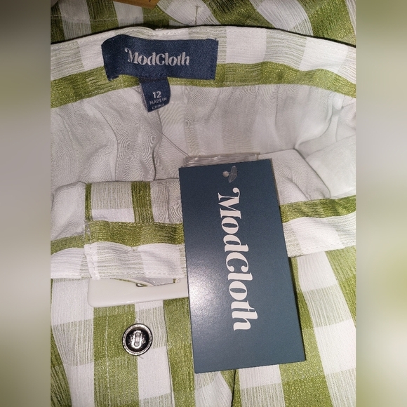 Modcloth New Retro green Gingham Checked Midi skirt belted Size 12 Acadamia - Picture 11 of 11